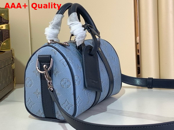 Louis Vuitton Keepall Bandouliere 25 Bag in Blue Monogram Heritage Coated Canvas M14681 Replica