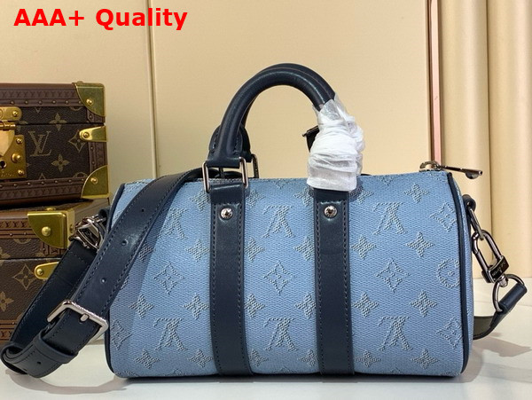 Louis Vuitton Keepall Bandouliere 25 Bag in Blue Monogram Heritage Coated Canvas M14681 Replica
