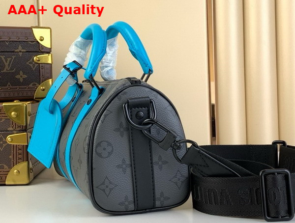 Louis Vuitton Keepall Bandouliere 25 City Bag Turquoise Monogram Eclipse Reverse Coated Canvas M11645 Replica