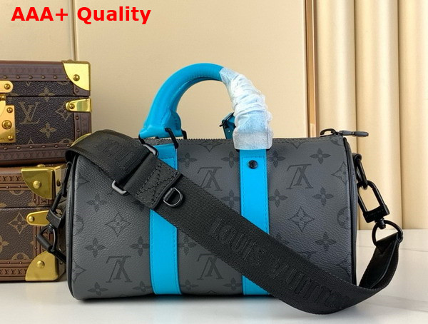 Louis Vuitton Keepall Bandouliere 25 City Bag Turquoise Monogram Eclipse Reverse Coated Canvas M11645 Replica
