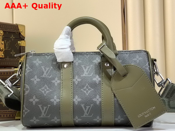 Louis Vuitton Keepall Bandouliere 25 Khaki Green Monogram Eclipse Coated Canvas M28638 Replica