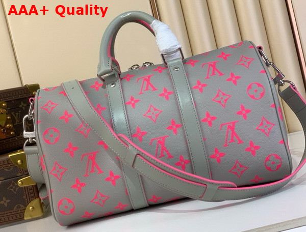 Louis Vuitton Keepall Bandouliere 35 Bag Gray and Pink Monogram Glow Coated Canvas M15023 Replica