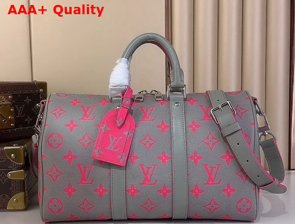 Louis Vuitton Keepall Bandouliere 35 Bag Gray and Pink Monogram Glow Coated Canvas M15023 Replica