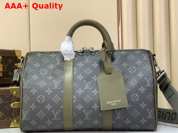 Louis Vuitton Keepall Bandouliere 35 Khaki Green Monogram Eclipse Coated Canvas M28639 Replica