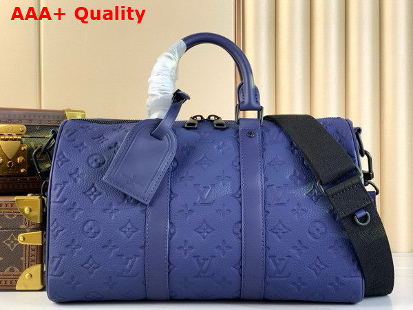 Louis Vuitton Keepall Bandouliere 35 in Sapphire Taurillon Monogram Embossed Cowhide Leather M11691 Replica