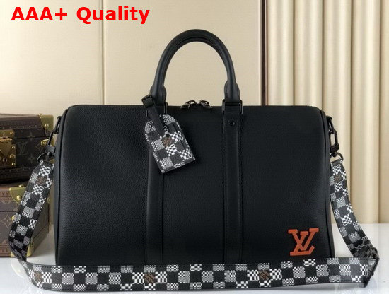 Louis Vuitton Keepall Bandouliere 40 Grained Black Leather with a Detachable Strap in New Damier Distorted Canvas M57416 Replica