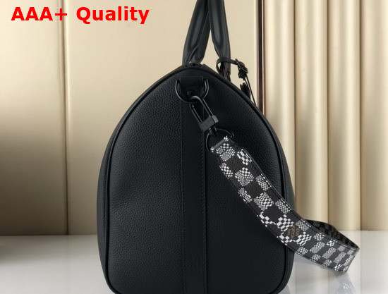 Louis Vuitton Keepall Bandouliere 40 Grained Black Leather with a Detachable Strap in New Damier Distorted Canvas M57416 Replica