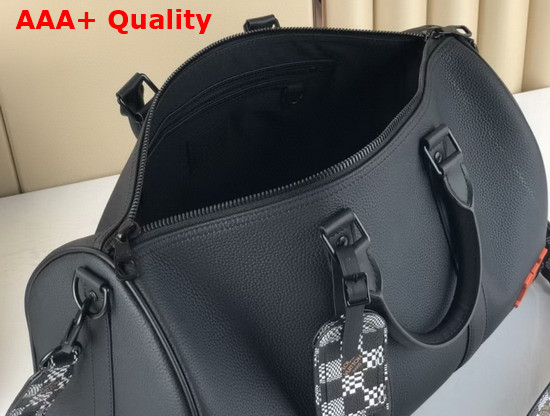 Louis Vuitton Keepall Bandouliere 40 Grained Black Leather with a Detachable Strap in New Damier Distorted Canvas M57416 Replica