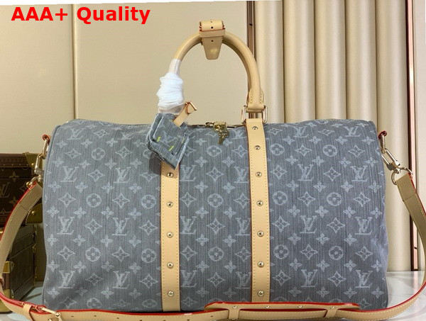 Louis Vuitton Keepall Bandouliere 45 Bag in Cloudy Gray Monogram Denim Organic Cotton M13748 Replica