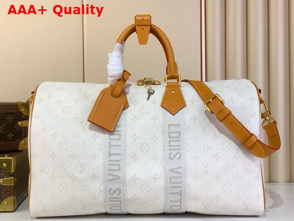Louis Vuitton Keepall Bandouliere 45 Bag in Off White Monogram Heritage Coated Canvas M14838 Replica