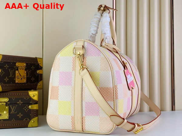 Louis Vuitton Keepall Bandouliere 45 Bag in Peach Damierlicious Coated Canvas N40713 Replica