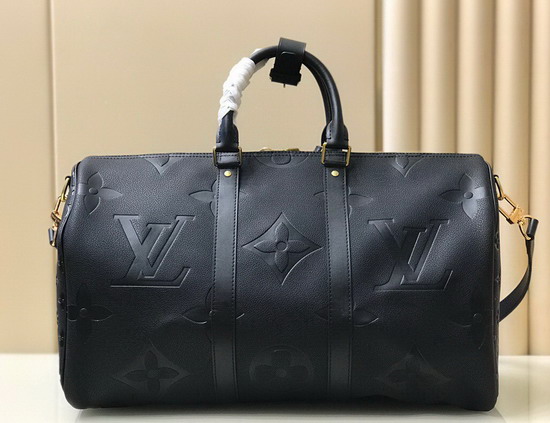 Louis Vuitton Keepall Bandouliere 45 Black Monogram Empreinte Giant Embossed Cowhide Leather M45532 Replica