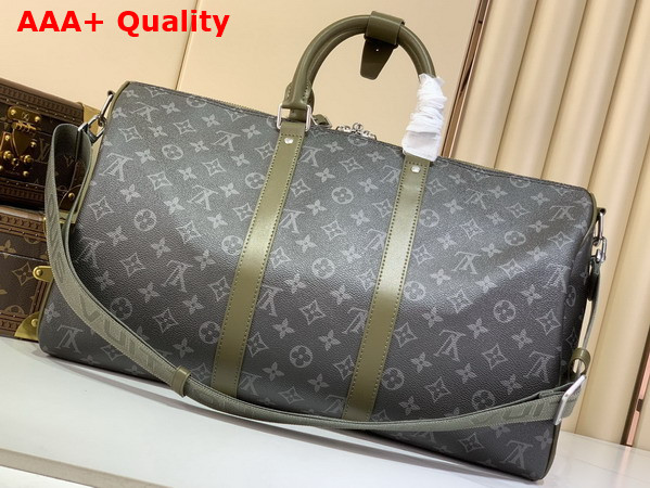 Louis Vuitton Keepall Bandouliere 45 Khaki Green Monogram Eclipse Coated Canvas M28837 Replica