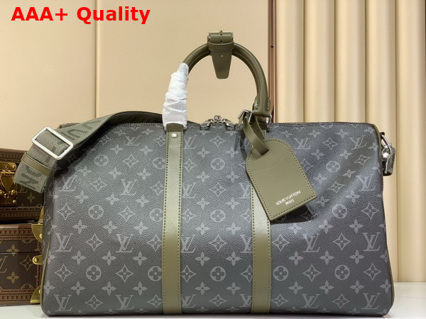 Louis Vuitton Keepall Bandouliere 45 Khaki Green Monogram Eclipse Coated Canvas M28837 Replica