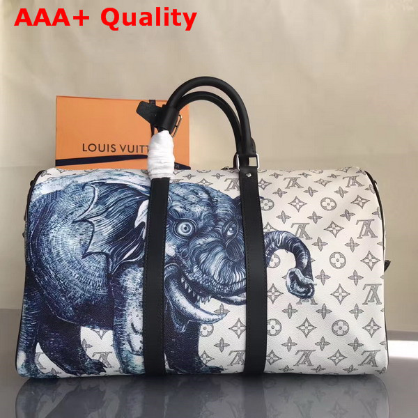 Louis Vuitton Keepall Bandouliere 45 Monogram Savane Canvas with a Elephant Print Replica