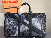Louis Vuitton Keepall Bandouliere 45 Monogram Savane Canvas with a Whimsical Lion Print Replica