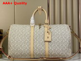 Louis Vuitton Keepall Bandouliere 45 Peuplier Beige Monogram Embleme Cotton Canvas M29670 Replica
