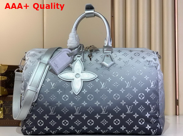 Louis Vuitton Keepall Bandouliere 45 Travel Bag in Frost Gradient Silver Nylon Fabric Replica M12067 Replica