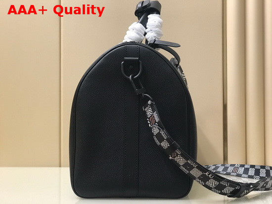 Louis Vuitton Keepall Bandouliere 45 in Black Grained Calfskin with Damier Print Shoulder Strap Replica