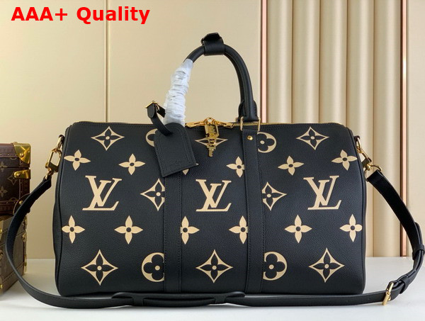 Louis Vuitton Keepall Bandouliere 45 in Black and Beige Monogram Empreinte Embossed Leather M46670 Replica