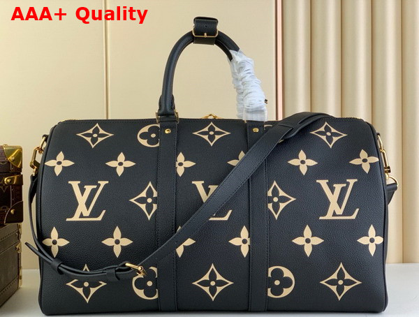 Louis Vuitton Keepall Bandouliere 45 in Black and Beige Monogram Empreinte Embossed Leather M46670 Replica