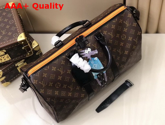 Louis Vuitton Keepall Bandouliere 45 in Monogram Canvas with a Printed Cartoon Wolf Replica