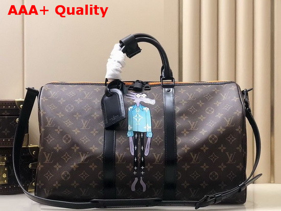 Louis Vuitton Keepall Bandouliere 45 in Monogram Canvas with a Printed Cartoon Wolf Replica
