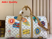 Louis Vuitton Keepall Bandouliere 45 in Monogram Dune Coated Canvas with a Print of Louis Vuitton Vintage Style Travel Stickers M14736 Replica