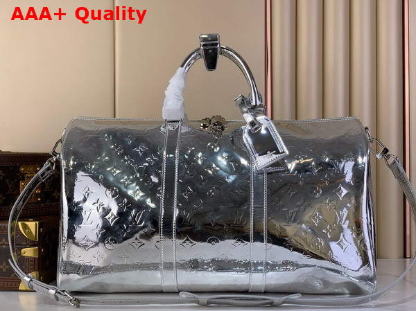 Louis Vuitton Keepall Bandouliere 45 in Silver Monogram Mirror Coated Canvas Replica