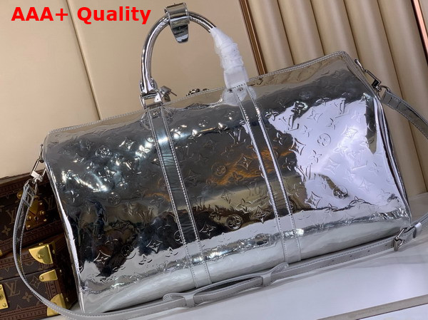 Louis Vuitton Keepall Bandouliere 45 in Silver Monogram Mirror Coated Canvas Replica