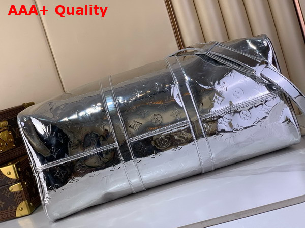 Louis Vuitton Keepall Bandouliere 45 in Silver Monogram Mirror Coated Canvas Replica