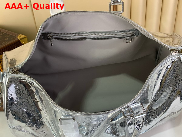 Louis Vuitton Keepall Bandouliere 45 in Silver Monogram Mirror Coated Canvas Replica