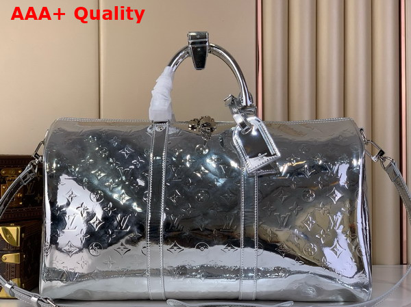 Louis Vuitton Keepall Bandouliere 45 in Silver Monogram Mirror Coated Canvas Replica