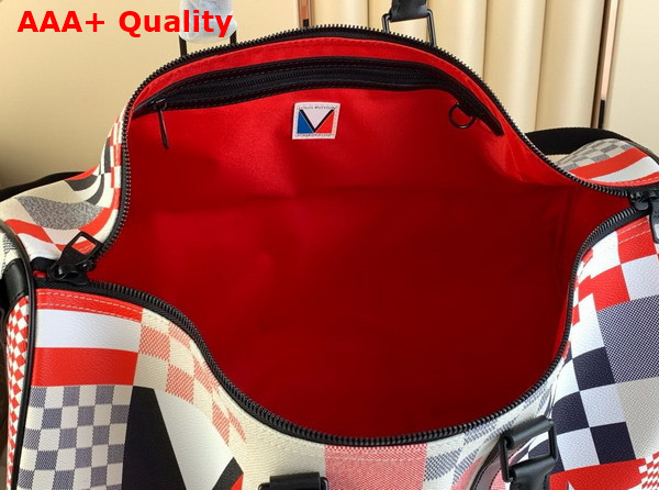 Louis Vuitton Keepall Bandouliere 50 Bag Red and Blue Damier Flags Coated Canvas M11674 Replica