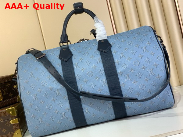 Louis Vuitton Keepall Bandouliere 50 Bag in Blue Monogram Heritage Coated Canvas M14837 Replica