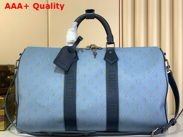Louis Vuitton Keepall Bandouliere 50 Bag in Blue Monogram Heritage Coated Canvas M14837 Replica