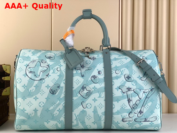 Louis Vuitton Keepall Bandouliere 50 Bag in Crystal Blue Monogram Aquagarden Coated Canvas M22570 Replica