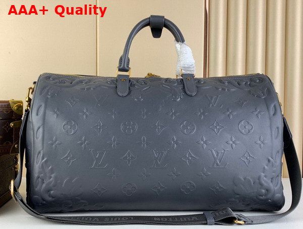 Louis Vuitton Keepall Bandouliere 50 Bag in Dark Shadow Gray Calf Leather Replica