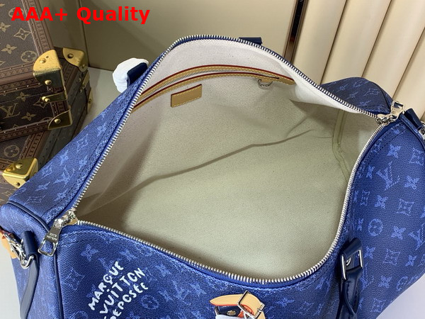 Louis Vuitton Keepall Bandouliere 50 Bag in Ocean Blue Monogram Heritage Coated Canvas M26864 Replica