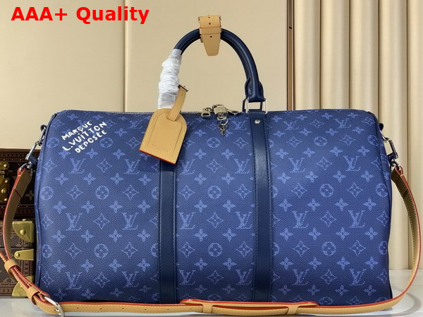Louis Vuitton Keepall Bandouliere 50 Bag in Ocean Blue Monogram Heritage Coated Canvas M26864 Replica