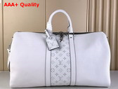 Louis Vuitton Keepall Bandouliere 50 Bag in Optic White Monogram Coated Canvas and Taiga Cowhide Leather M30885 Replica