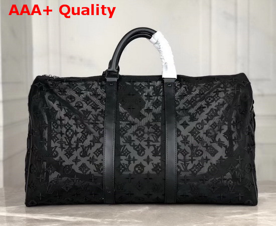 Louis Vuitton Keepall Bandouliere 50 Black Monogram Embroidered Mesh M53971 Replica