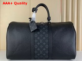 Louis Vuitton Keepall Bandouliere 50 Black Taiga Cowhide Leather and Monogram Eclipse Coated Canvas M53763 Replica