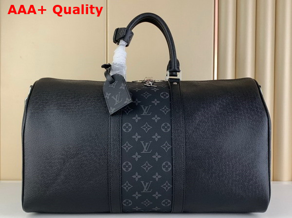 Louis Vuitton Keepall Bandouliere 50 Black Taiga Cowhide Leather and Monogram Eclipse Coated Canvas M53763 Replica