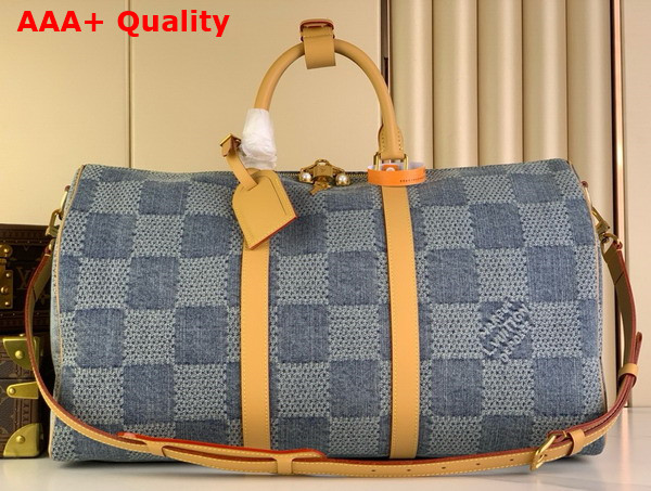 Louis Vuitton Keepall Bandouliere 50 Blue Damier Denim 3D Cotton Canvas N40739 Replica