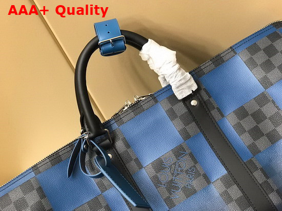 Louis Vuitton Keepall Bandouliere 50 Blue Damier Graphite Giant Coated Canvas N40410 Replica