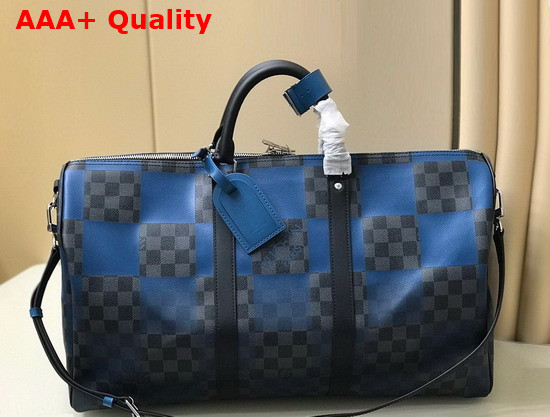 Louis Vuitton Keepall Bandouliere 50 Blue Damier Graphite Giant Coated Canvas N40410 Replica