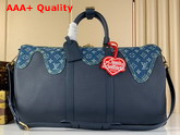 Louis Vuitton Keepall Bandouliere 50 Blue Monogram Denim and Navy Blue Taurillon Leather M45975 Replica