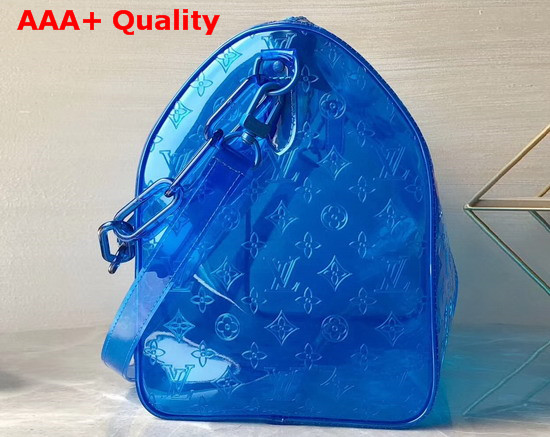 Louis Vuitton Keepall Bandouliere 50 Blue Transparent Embossed Monogram PVC M53272 Replica