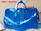 Louis Vuitton Keepall Bandouliere 50 Blue Transparent Embossed Monogram PVC M53272 Replica